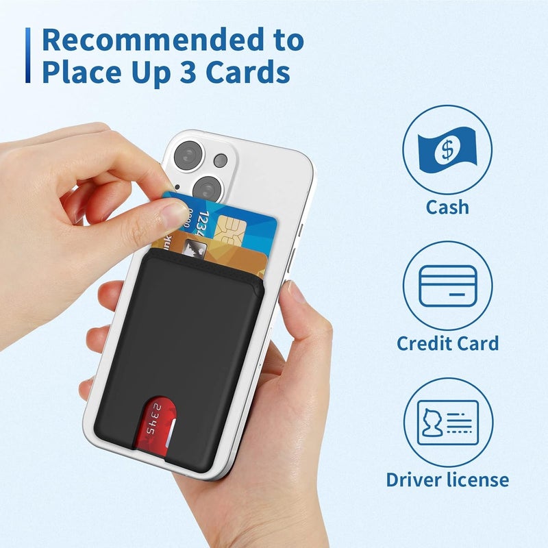 Senose Phone Card Holder, Silicone Anti Slip Out Phone Wallet Stick On Credit Card Holder, Id Card Pouch Compatible for iPhone 13/12 Pro Max Samsung Galaxy Smartphone, 3 Pack (Black) - Image 3
